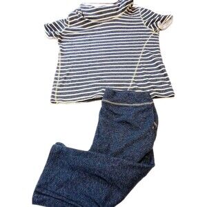 Women's Two-piece Matching Set Soft Comfortable Top XL Bottom Medium Blue/Cream‎